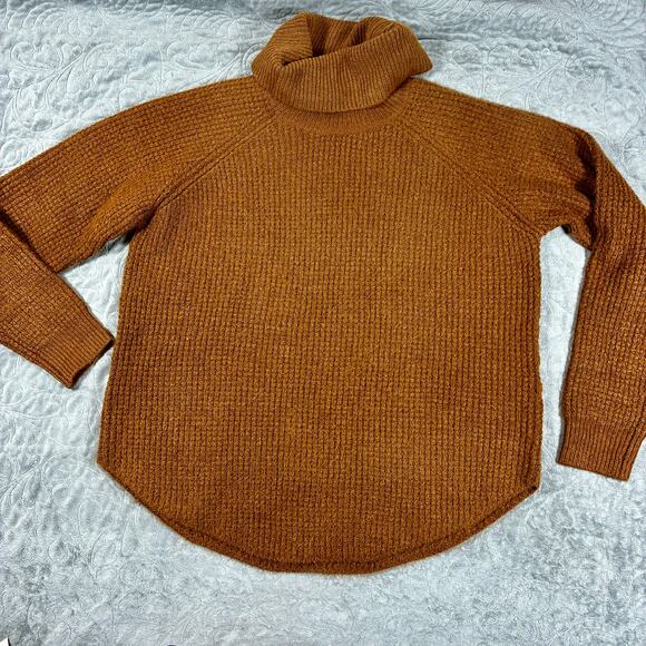 Kuhl Sienna Sweater Womens XL Waffle Knit Brown Copper Chunky Cowl Neck Cabin - Picture 1 of 9